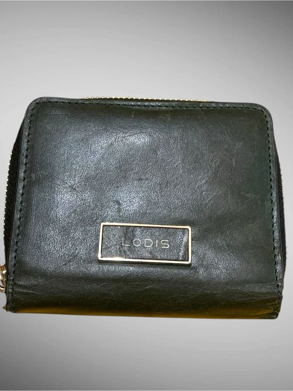 Lodis Leather Bifold Wallet Olive Green Zip Compact Small